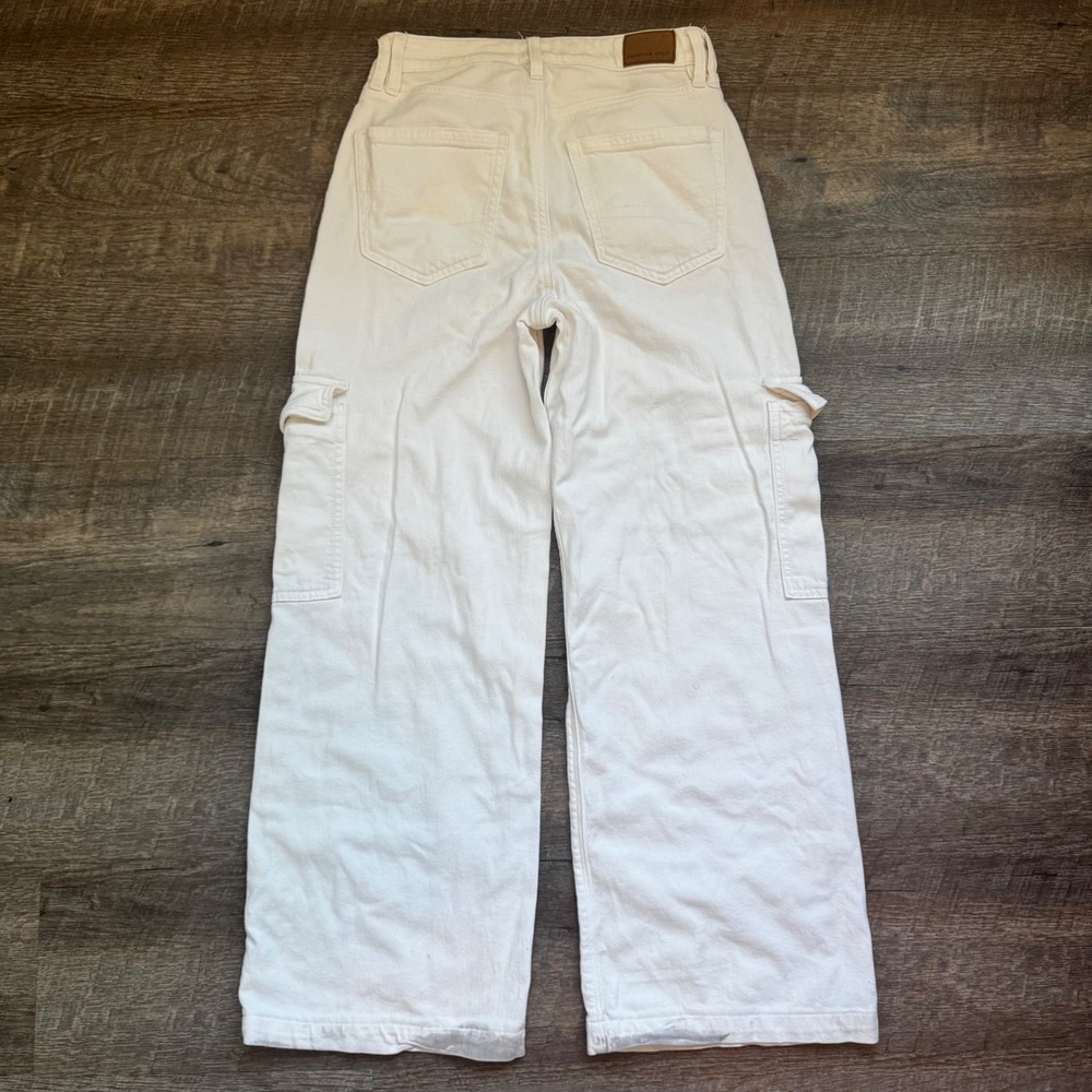 American Eagle Super High-Rise Baggy Wide Leg Cargo Jeans 0 White Utility - Picture 3 of 8